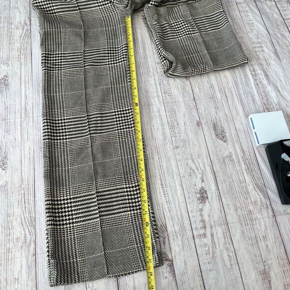 H&M Cream Brown Plaid Wide Leg Elastic Waist Dress Pants Women Size 8 - Picture 4 of 11